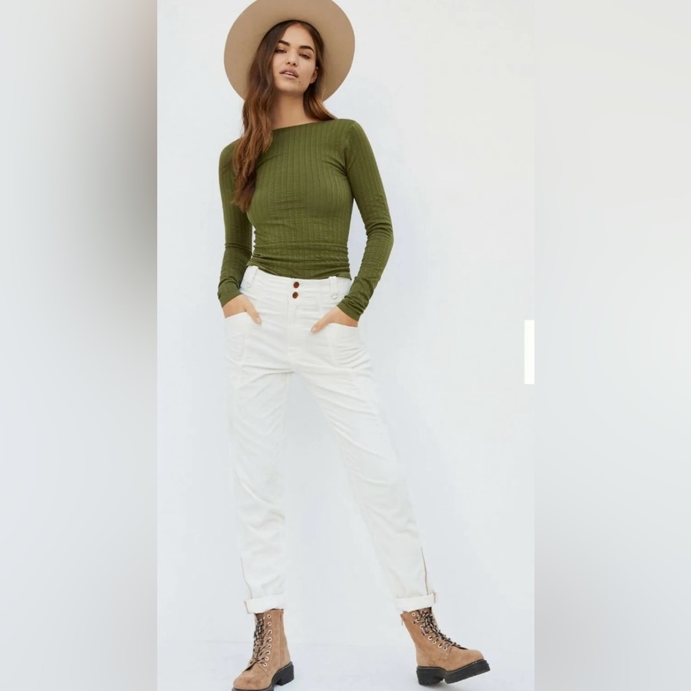 Anthropologie Pilcro White Slim Corduroy Cargo Pants